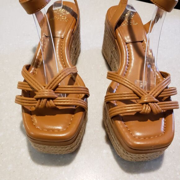 Vince Camuto Open Toe Wedge Sandals Pelani Cork Leather Platform Size 9M / 40 - Picture 3 of 9
